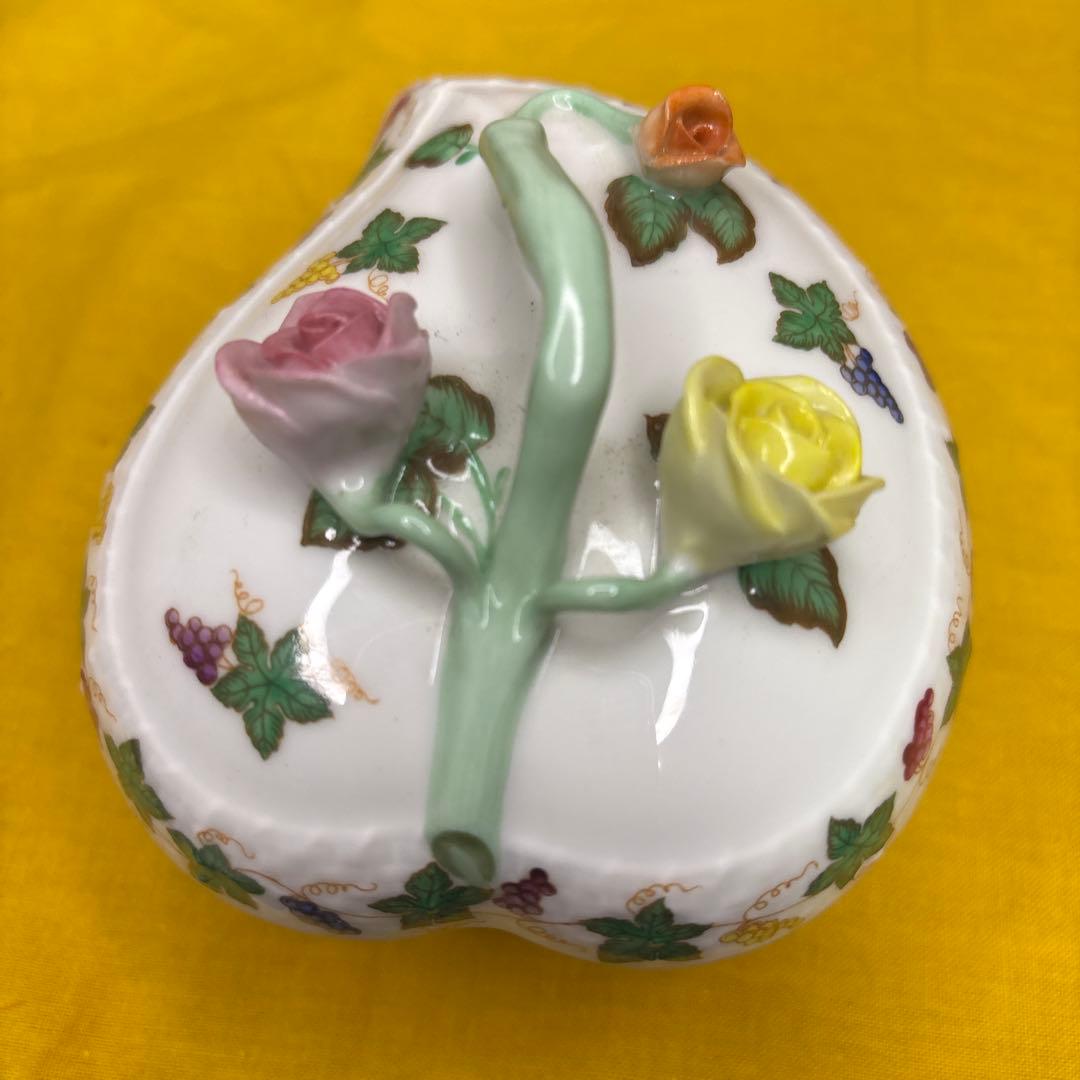 ヘレンド　レーズンガーランド 手描き アポニーピンクハート型小物入　アンティーク