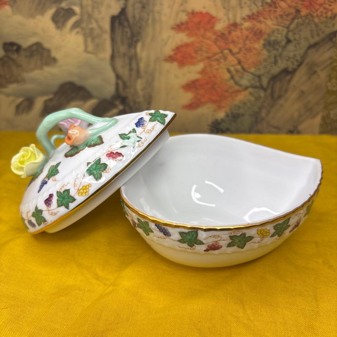 ヘレンド　レーズンガーランド 手描き アポニーピンクハート型小物入　アンティーク