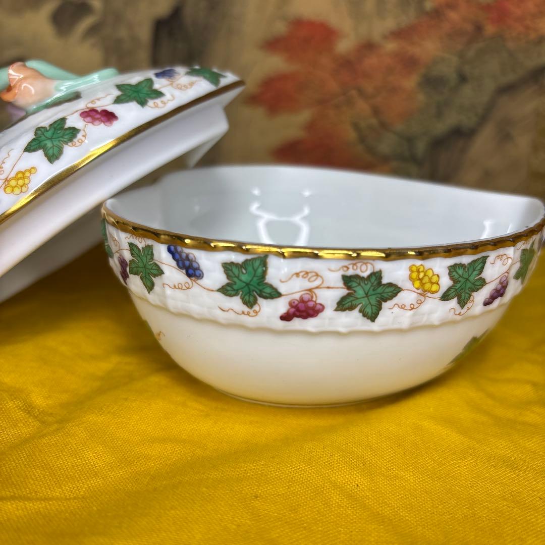 ヘレンド　レーズンガーランド 手描き アポニーピンクハート型小物入　アンティーク