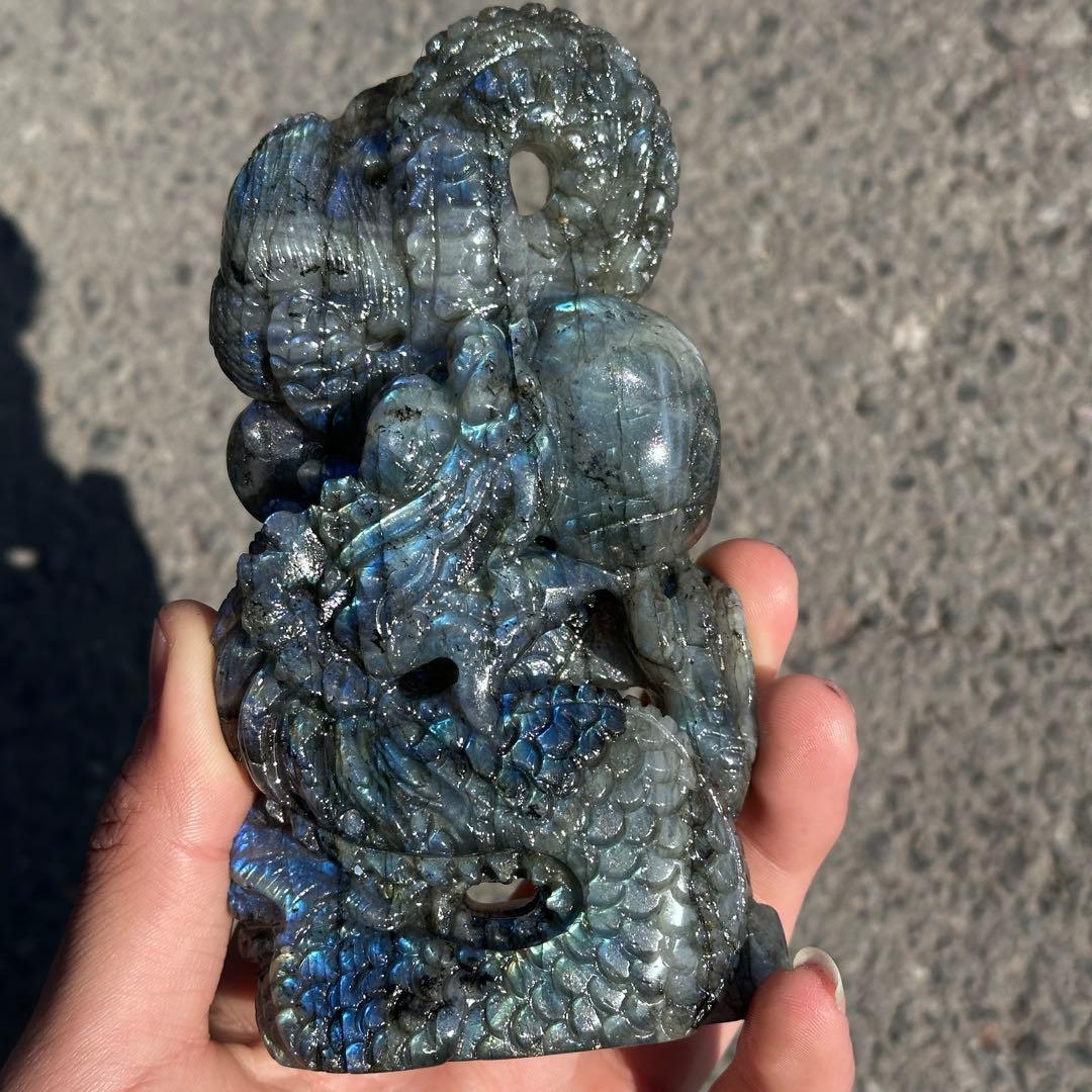 天然石ラブラドライトの龍　置物　ご購入前に在庫確認G.1201