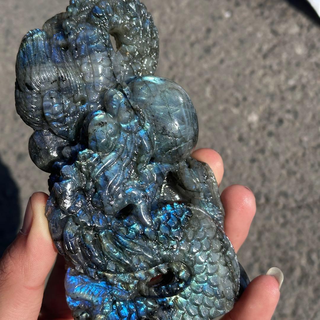 天然石ラブラドライトの龍　置物　ご購入前に在庫確認G.1201