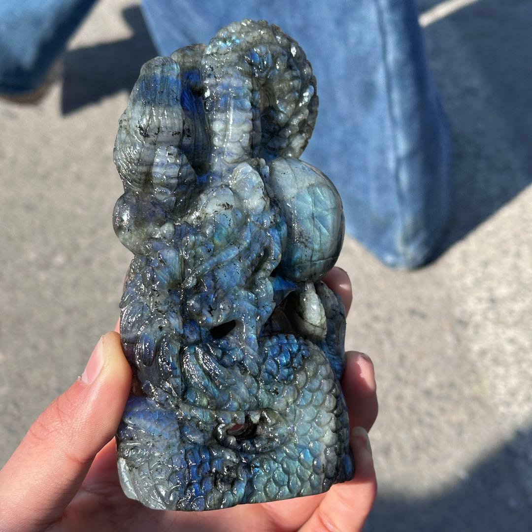 天然石ラブラドライトの龍　置物　ご購入前に在庫確認G.1201