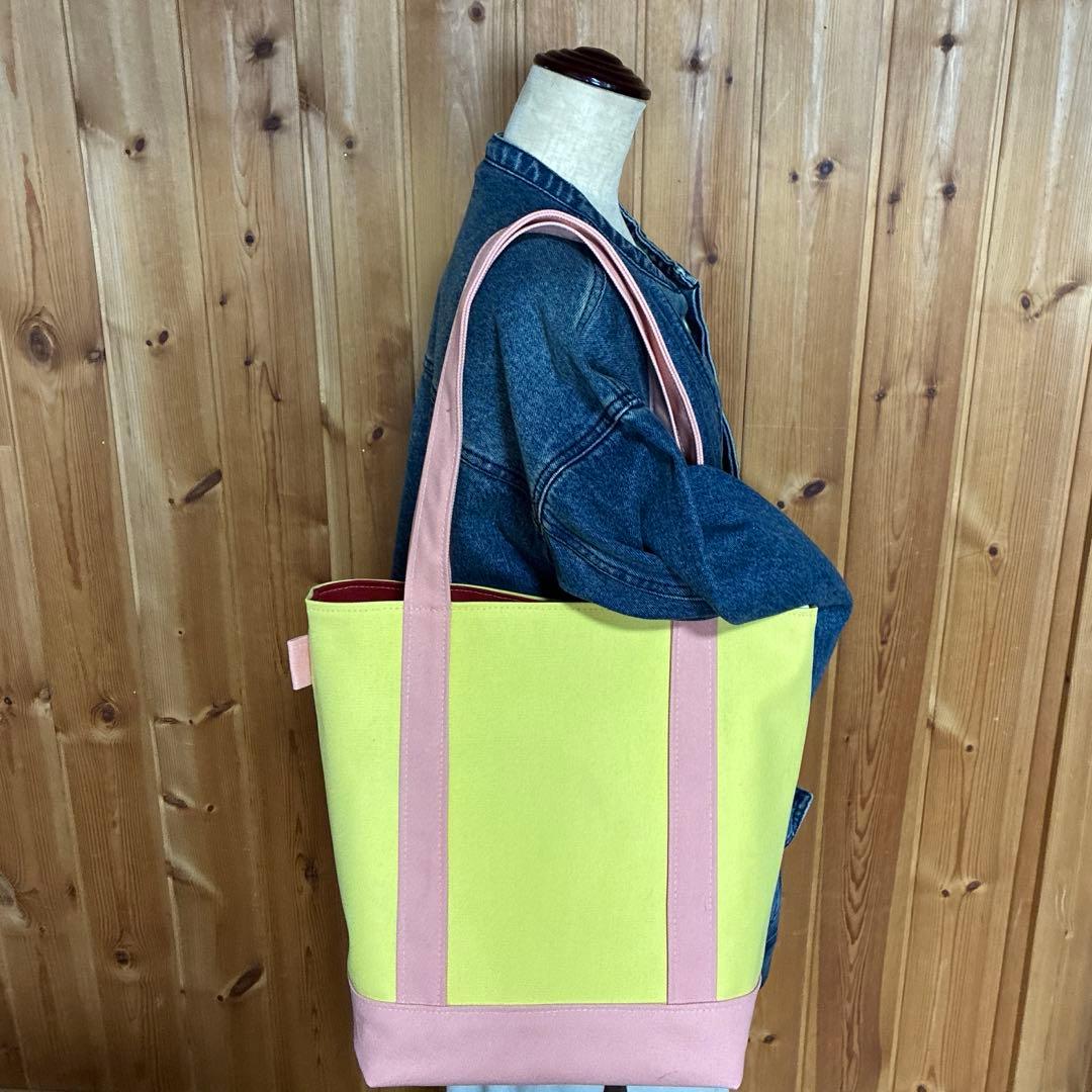 帆布トートバッグ縦長Lサイズ バニラ×サーモン