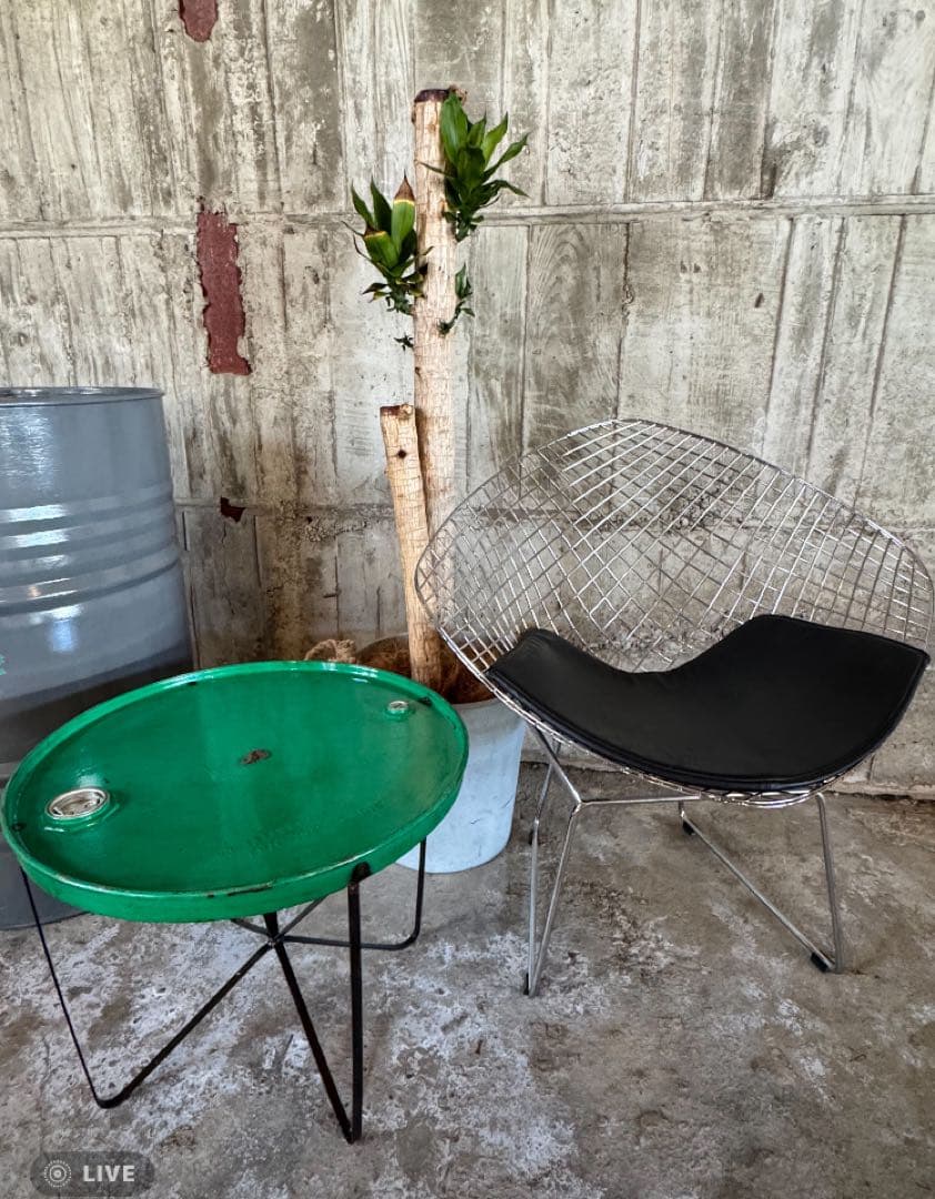 ドラム缶　リメイク　ラウンドローテーブル　グリーン