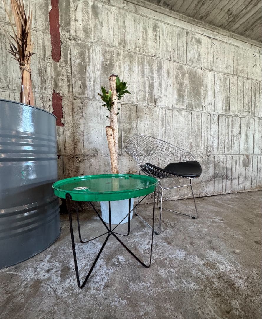 ドラム缶　リメイク　ラウンドローテーブル　グリーン