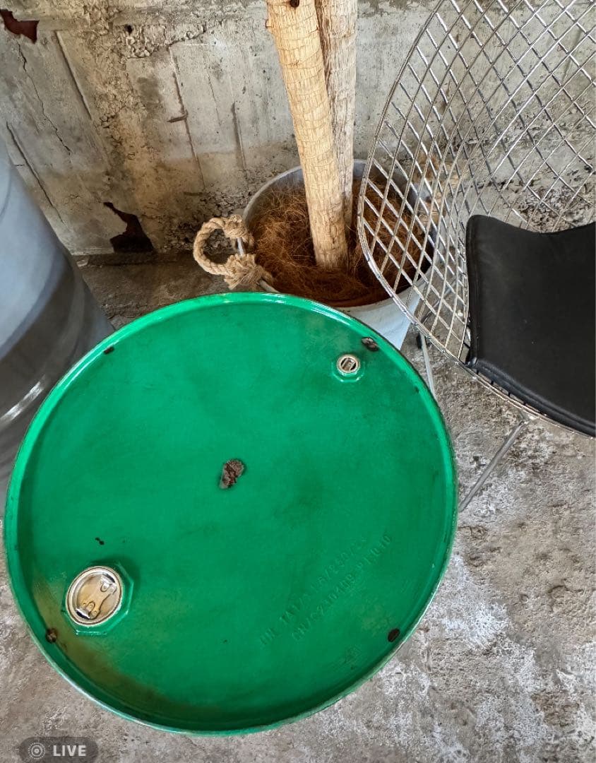 ドラム缶　リメイク　ラウンドローテーブル　グリーン