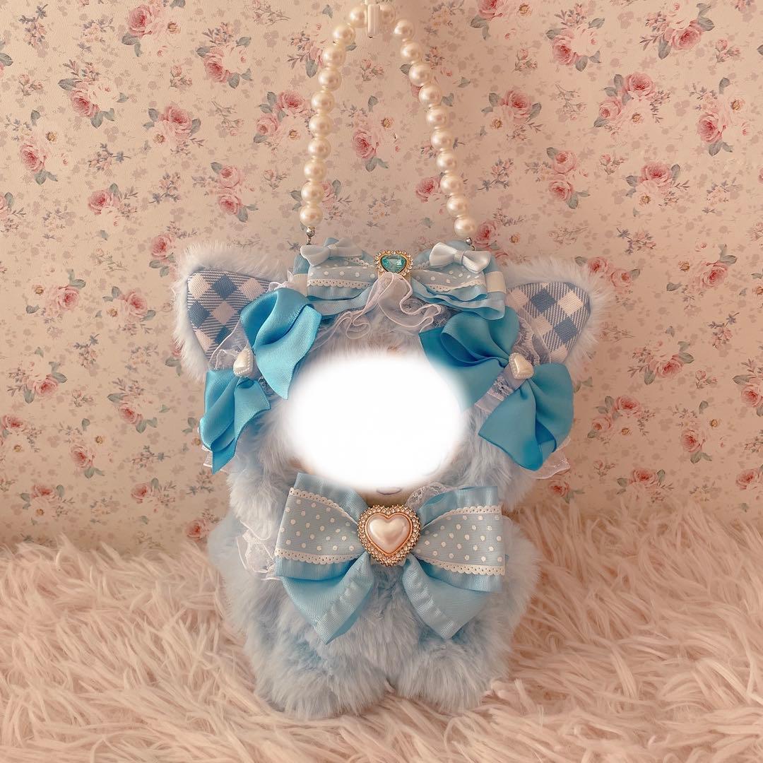 １２cm立ちぬい服♡いつぬいちびぐるみ♡韓国ゆめかわ姫系♡ねこの着ぐるみ♡水色