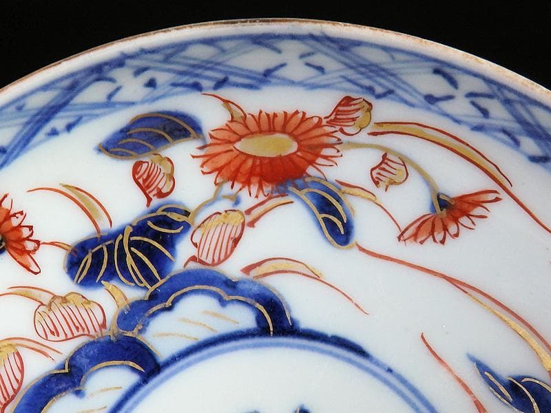 古伊万里　色絵　元禄写　菊に牡丹の図　４寸皿　５枚　 A081AS-MMv