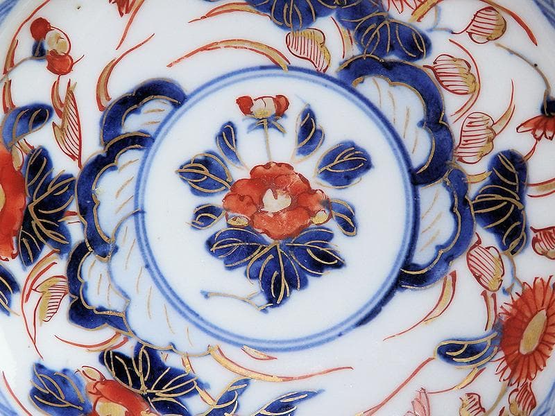 古伊万里　色絵　元禄写　菊に牡丹の図　４寸皿　５枚　 A081AS-MMv