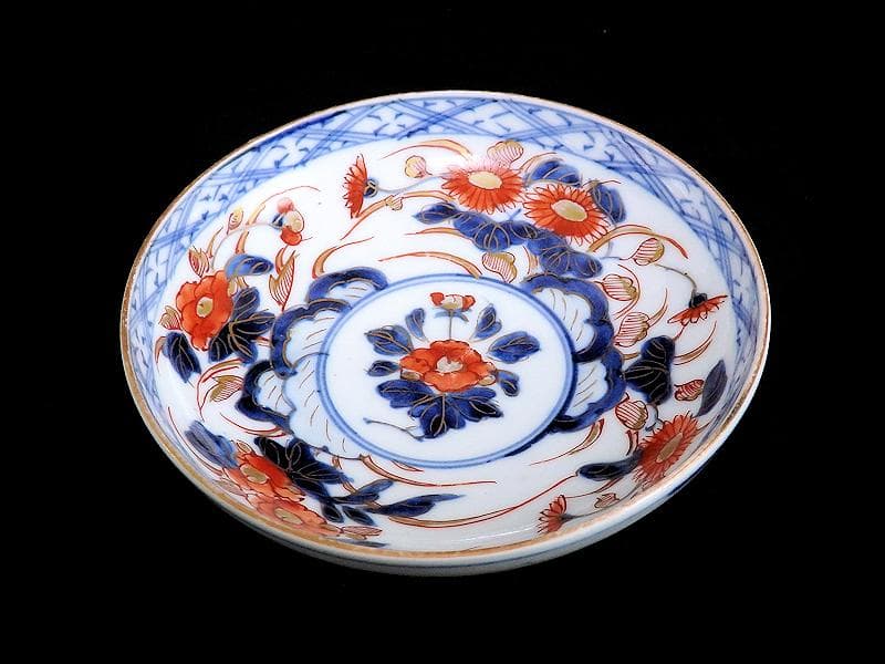 古伊万里　色絵　元禄写　菊に牡丹の図　４寸皿　５枚　 A081AS-MMv