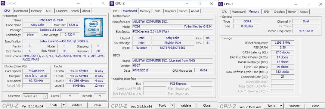 ミニPC ASUS VivoMini VC66 (Core i5 7400)