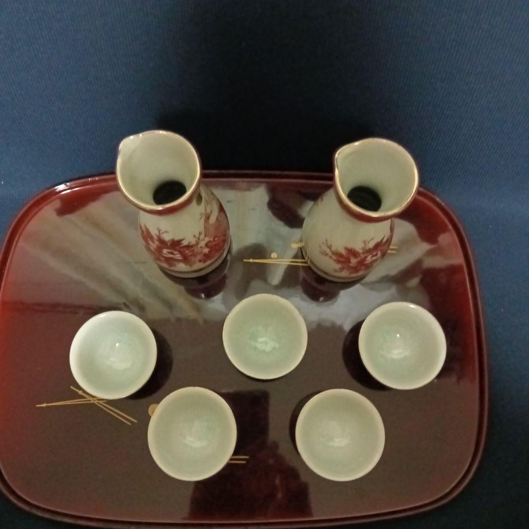 昭和レトロ　九谷焼　九谷昌華作　番酒器揃え　牡丹と朱雀柄