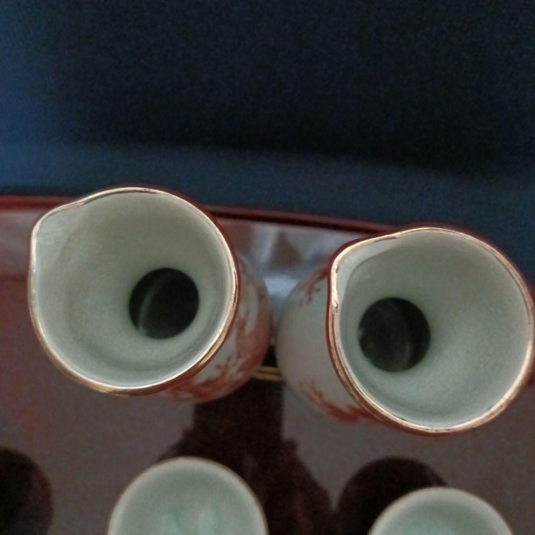 昭和レトロ　九谷焼　九谷昌華作　番酒器揃え　牡丹と朱雀柄