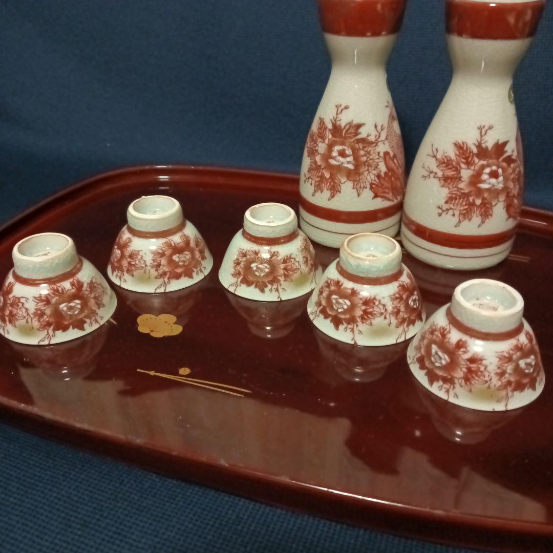 昭和レトロ　九谷焼　九谷昌華作　番酒器揃え　牡丹と朱雀柄