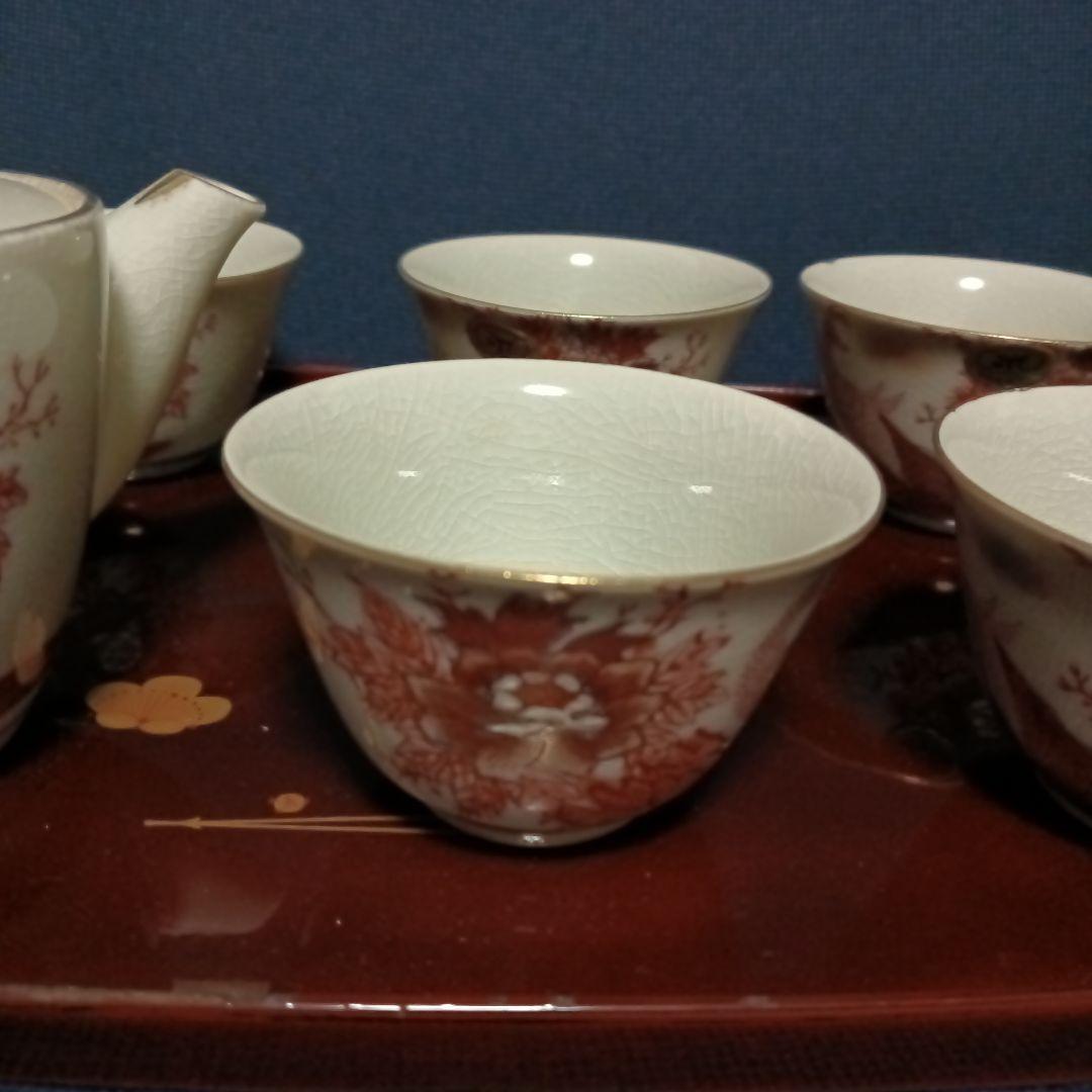 昭和レトロ　九谷焼　九谷昌華作　番酒器揃え　牡丹と朱雀柄