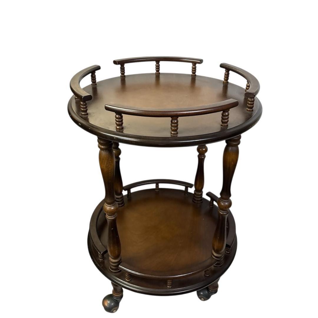 アンティーク　飛騨産業 キツツキマーク 木製ワゴン 2段 円形 サービングワゴン