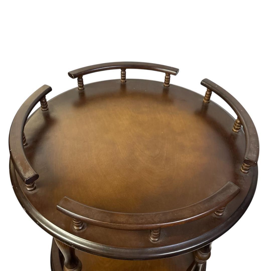 アンティーク　飛騨産業 キツツキマーク 木製ワゴン 2段 円形 サービングワゴン