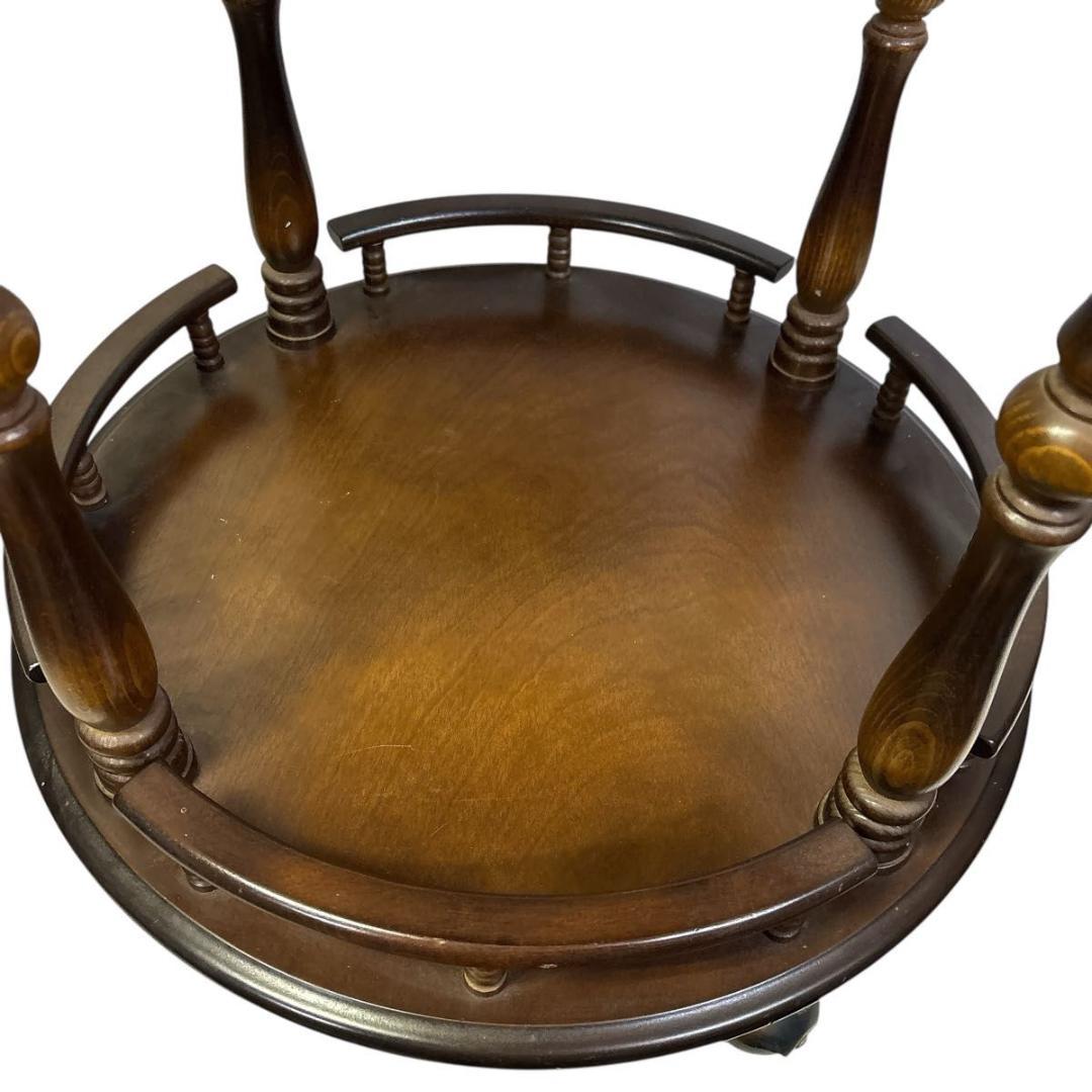 アンティーク　飛騨産業 キツツキマーク 木製ワゴン 2段 円形 サービングワゴン