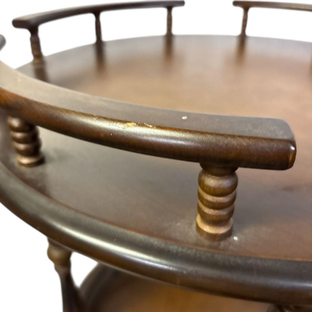 アンティーク　飛騨産業 キツツキマーク 木製ワゴン 2段 円形 サービングワゴン