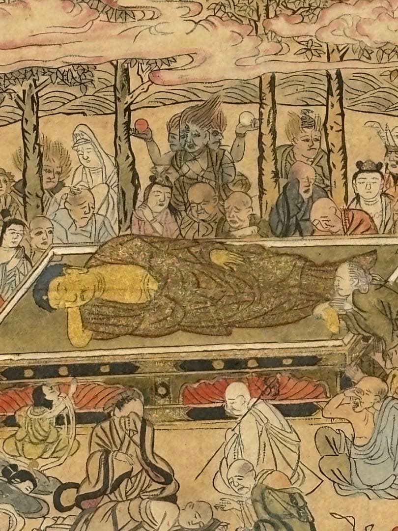 「道益版 釈迦涅槃図」版彩色 1枚|木版画 江戸時代 仏陀 仏画 仏教美術