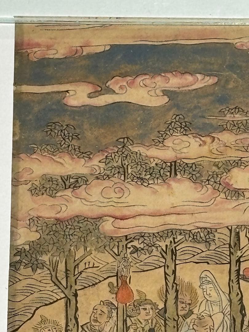 「道益版 釈迦涅槃図」版彩色 1枚|木版画 江戸時代 仏陀 仏画 仏教美術