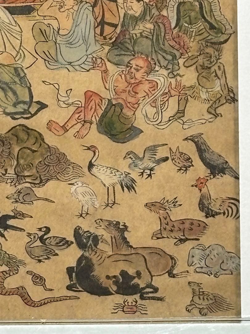 「道益版 釈迦涅槃図」版彩色 1枚|木版画 江戸時代 仏陀 仏画 仏教美術