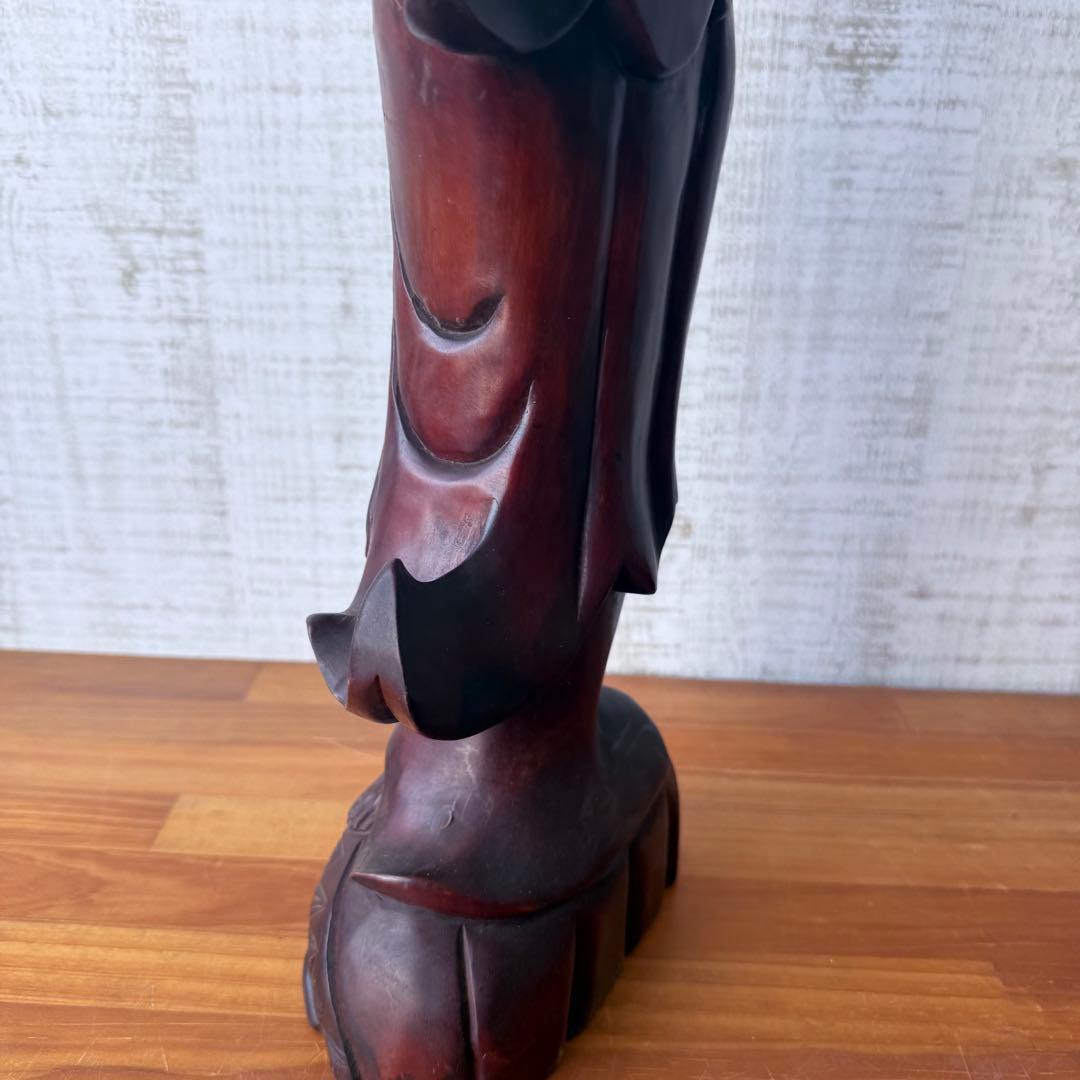 特大 45cm 木彫り 観音菩薩像 仏像 彫刻 骨董 レトロ