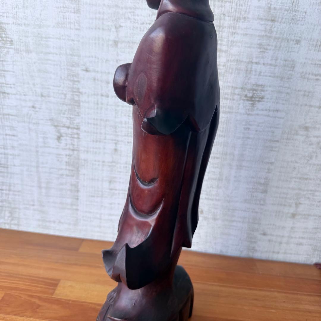 特大 45cm 木彫り 観音菩薩像 仏像 彫刻 骨董 レトロ