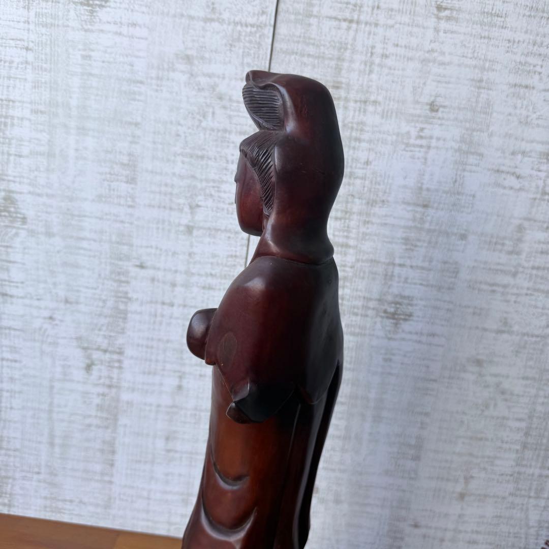 特大 45cm 木彫り 観音菩薩像 仏像 彫刻 骨董 レトロ