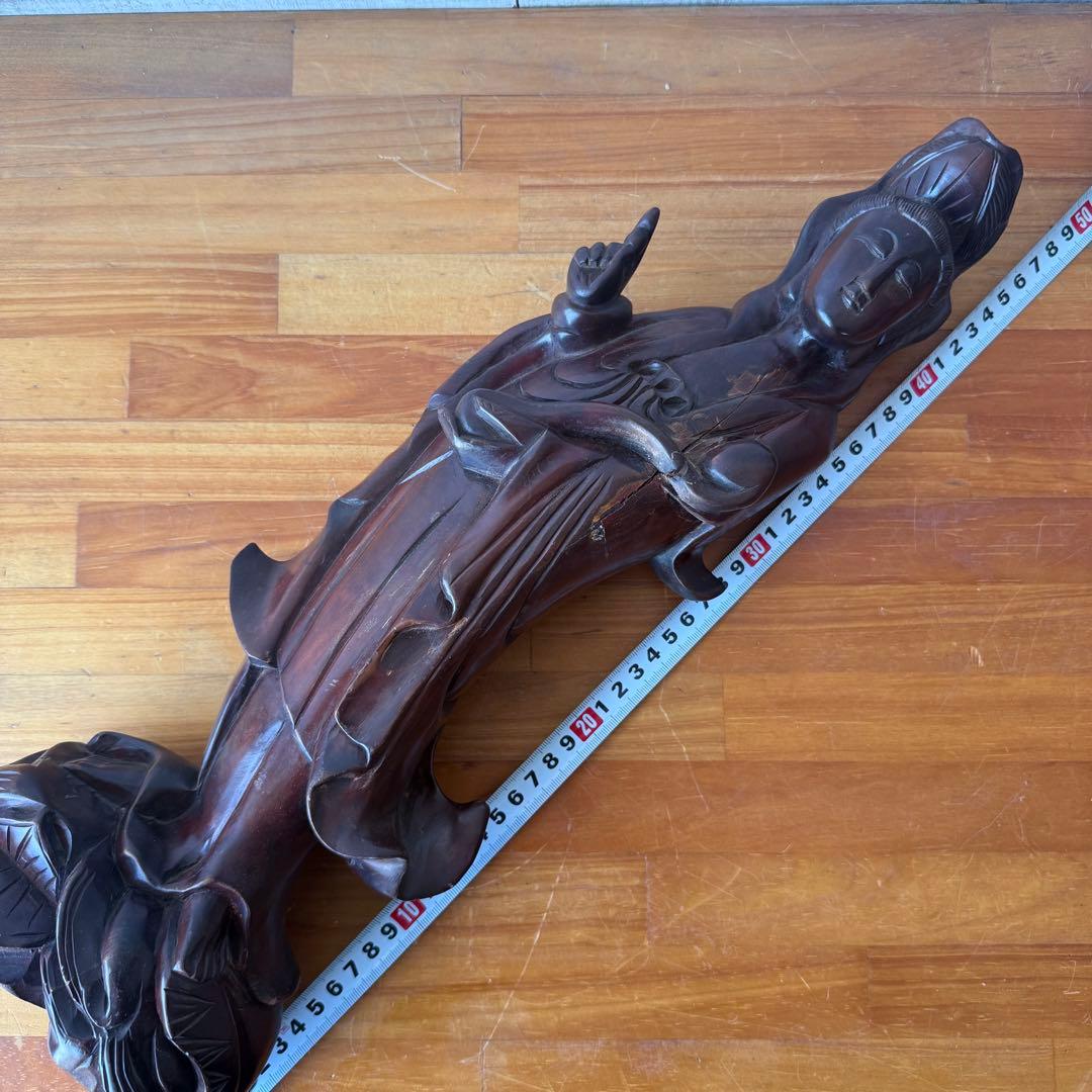 特大 45cm 木彫り 観音菩薩像 仏像 彫刻 骨董 レトロ