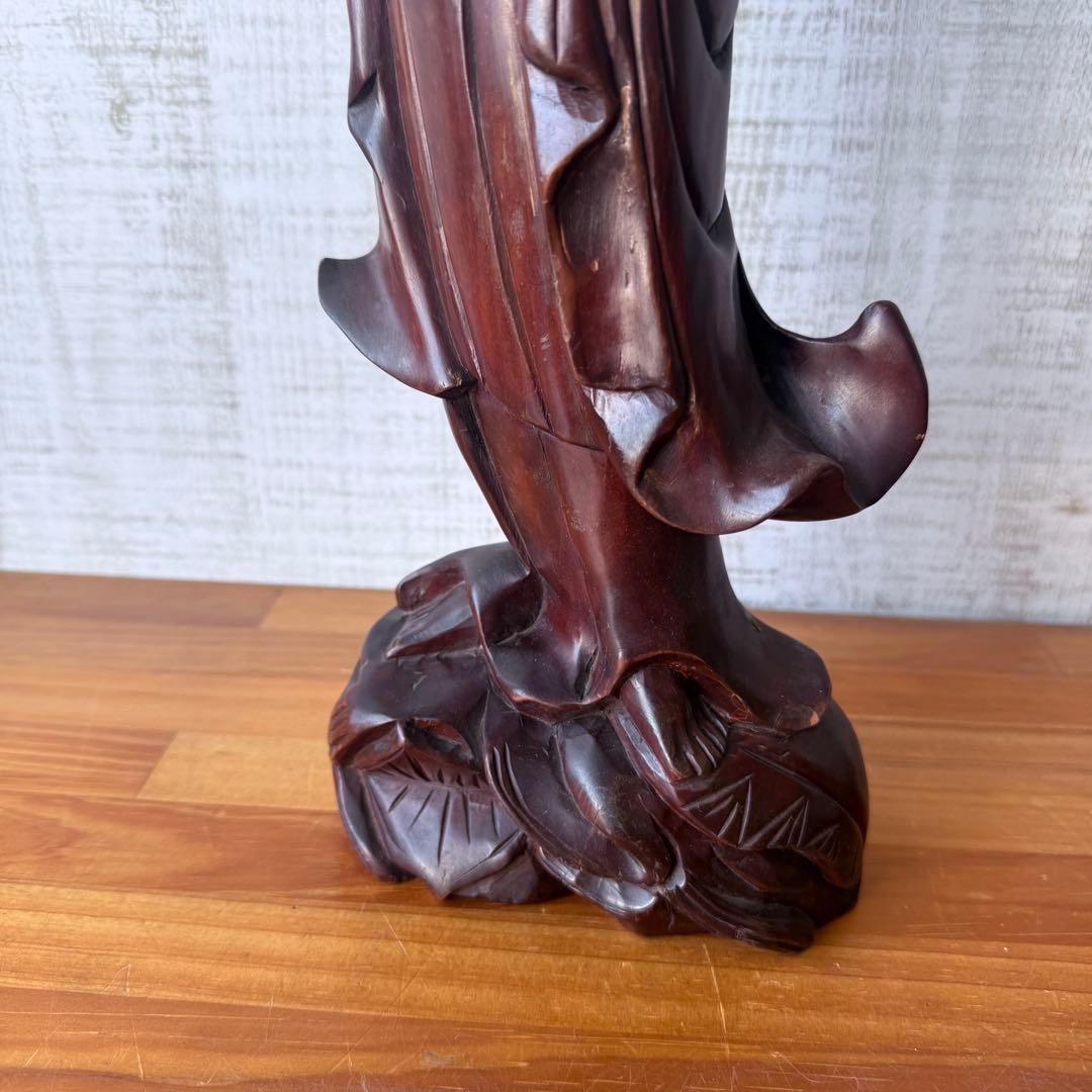 特大 45cm 木彫り 観音菩薩像 仏像 彫刻 骨董 レトロ