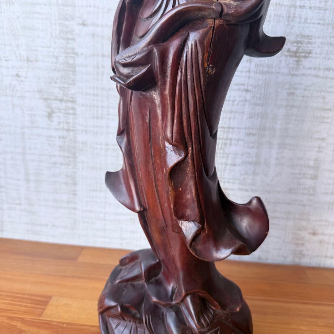 特大 45cm 木彫り 観音菩薩像 仏像 彫刻 骨董 レトロ