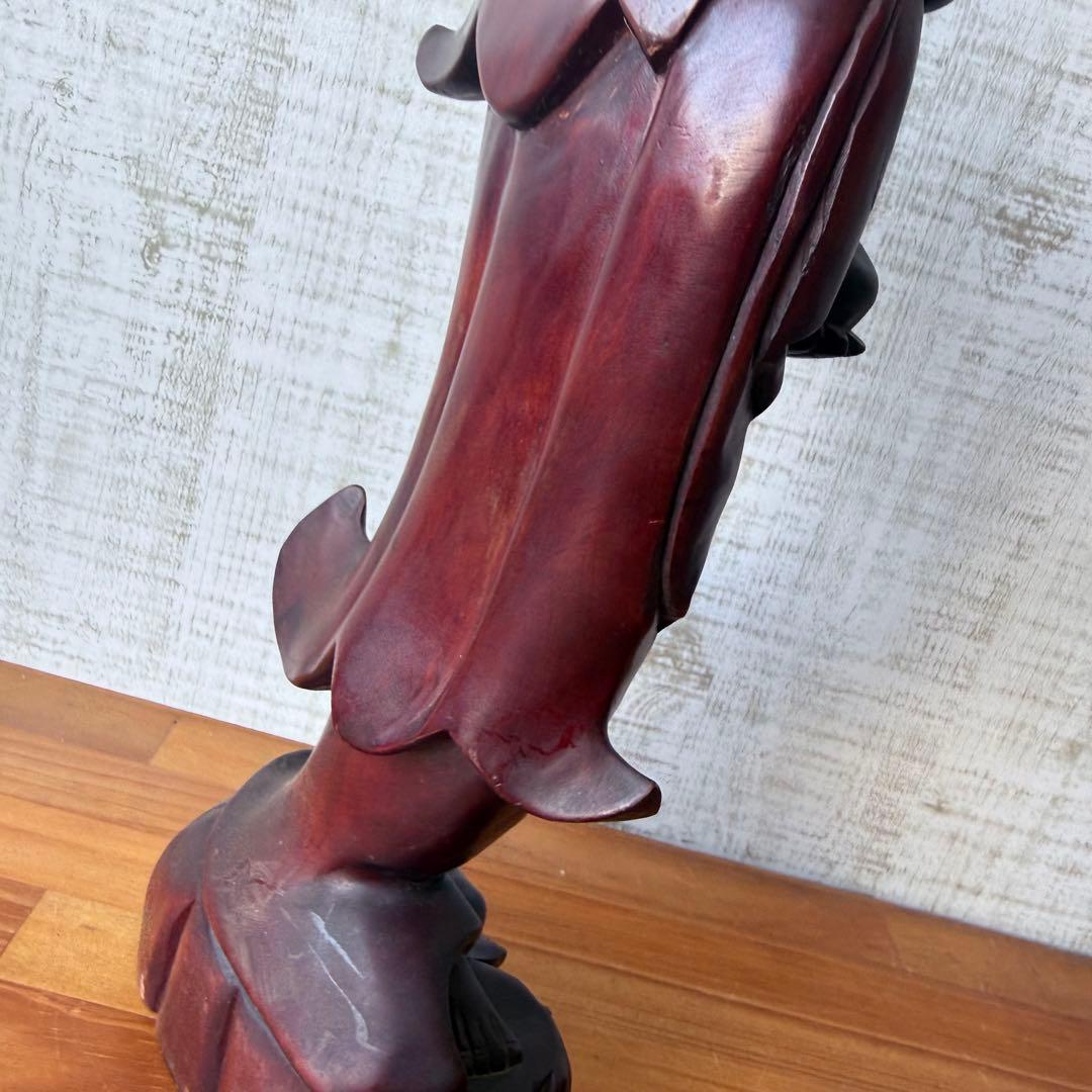 特大 45cm 木彫り 観音菩薩像 仏像 彫刻 骨董 レトロ