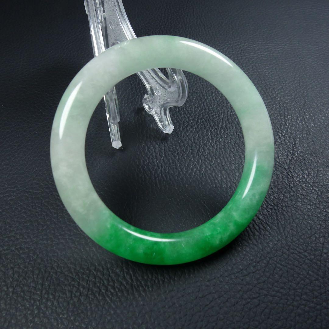 翡翠緑白二色 T緑色腕輪 天然翡翠 丸条バングル 天然石 ブレスレット 古美術