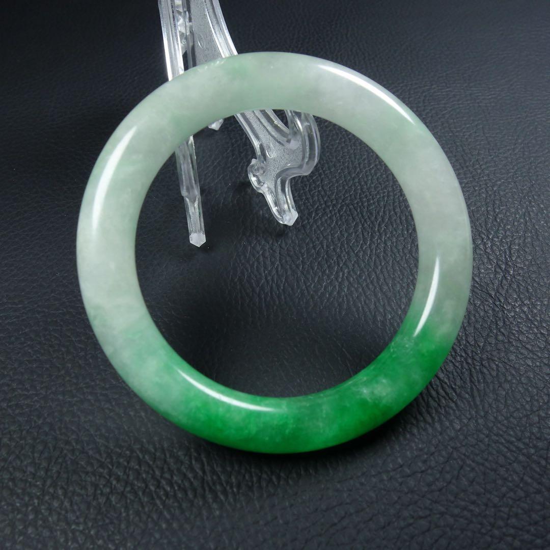 翡翠緑白二色 T緑色腕輪 天然翡翠 丸条バングル 天然石 ブレスレット 古美術