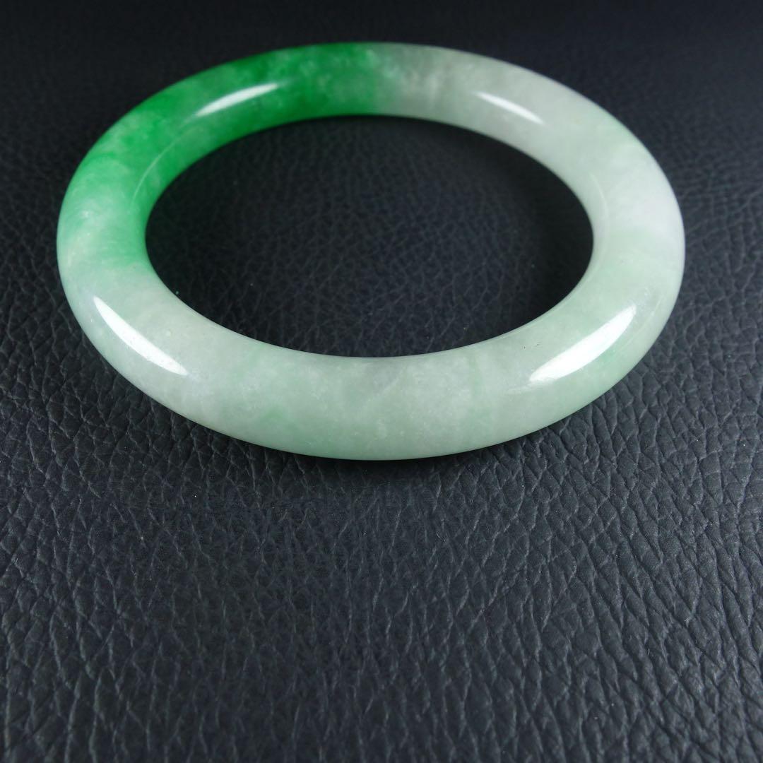 翡翠緑白二色 T緑色腕輪 天然翡翠 丸条バングル 天然石 ブレスレット 古美術