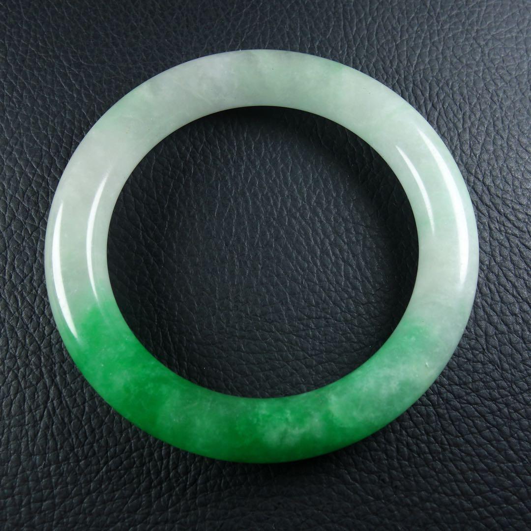 翡翠緑白二色 T緑色腕輪 天然翡翠 丸条バングル 天然石 ブレスレット 古美術