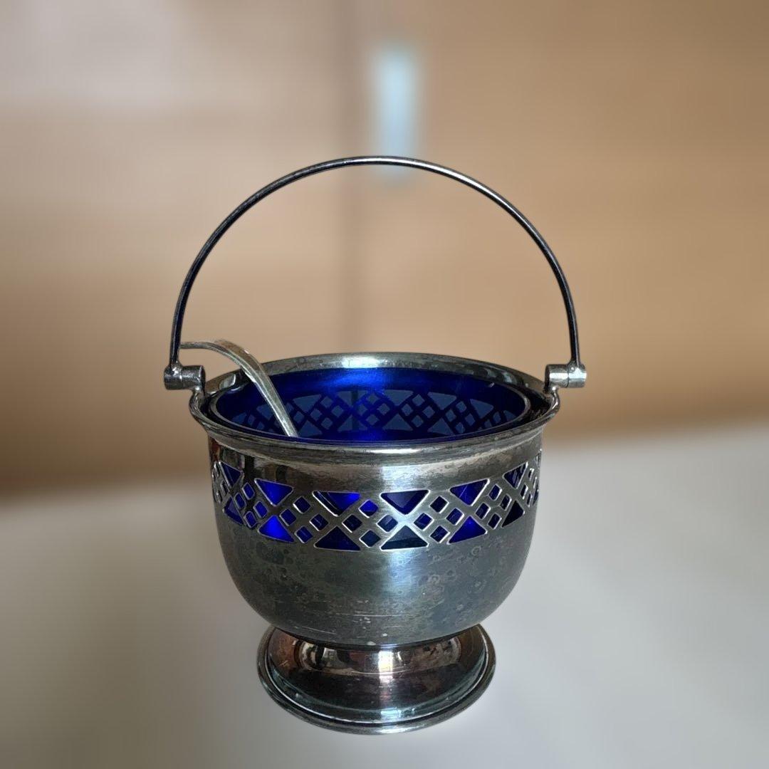 銀メッキのキャビアボウルとスプーンのセット　イギリス　ヴィンテージ