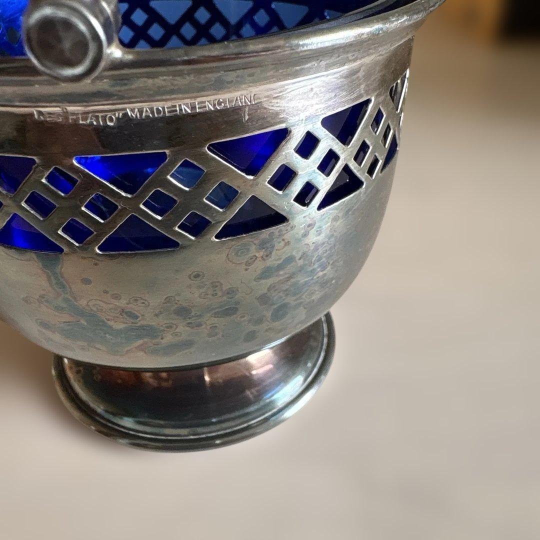 銀メッキのキャビアボウルとスプーンのセット　イギリス　ヴィンテージ