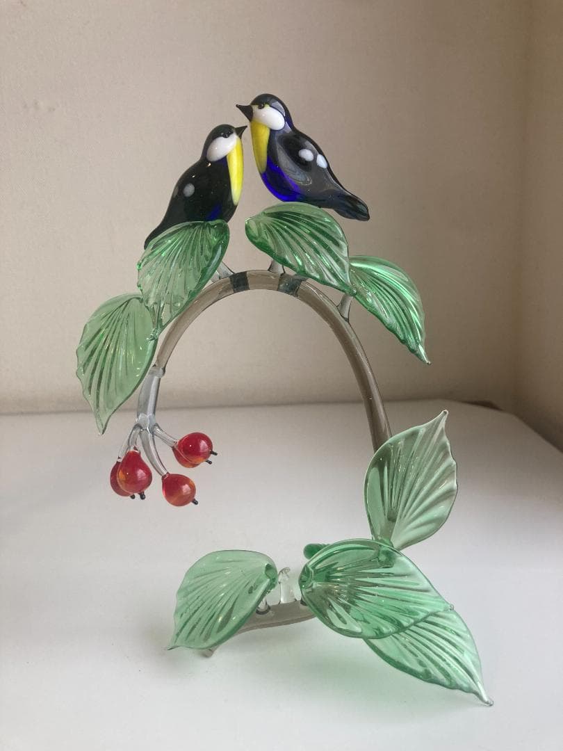 ガラス細工　鳥　鷽 うそ　bird オブジェ　2個セット