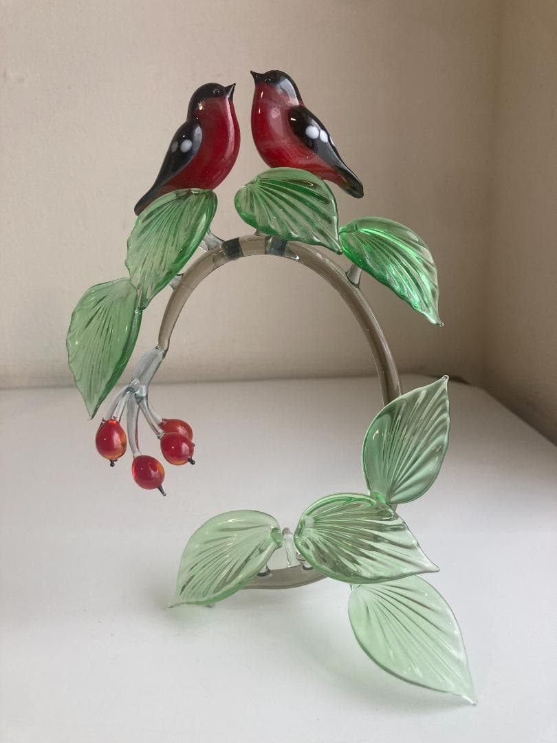 ガラス細工　鳥　鷽 うそ　bird オブジェ　2個セット