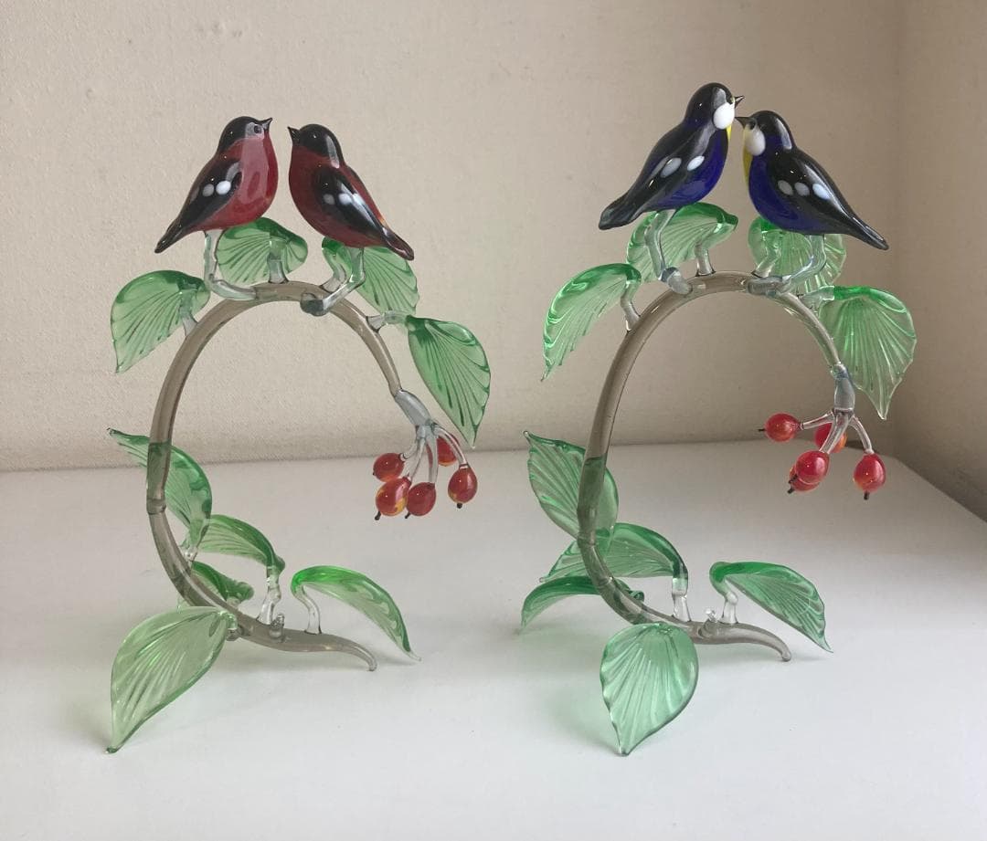 ガラス細工　鳥　鷽 うそ　bird オブジェ　2個セット