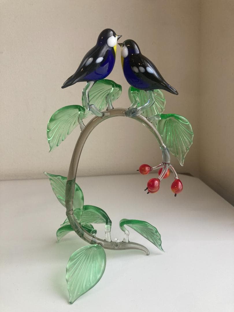 ガラス細工　鳥　鷽 うそ　bird オブジェ　2個セット