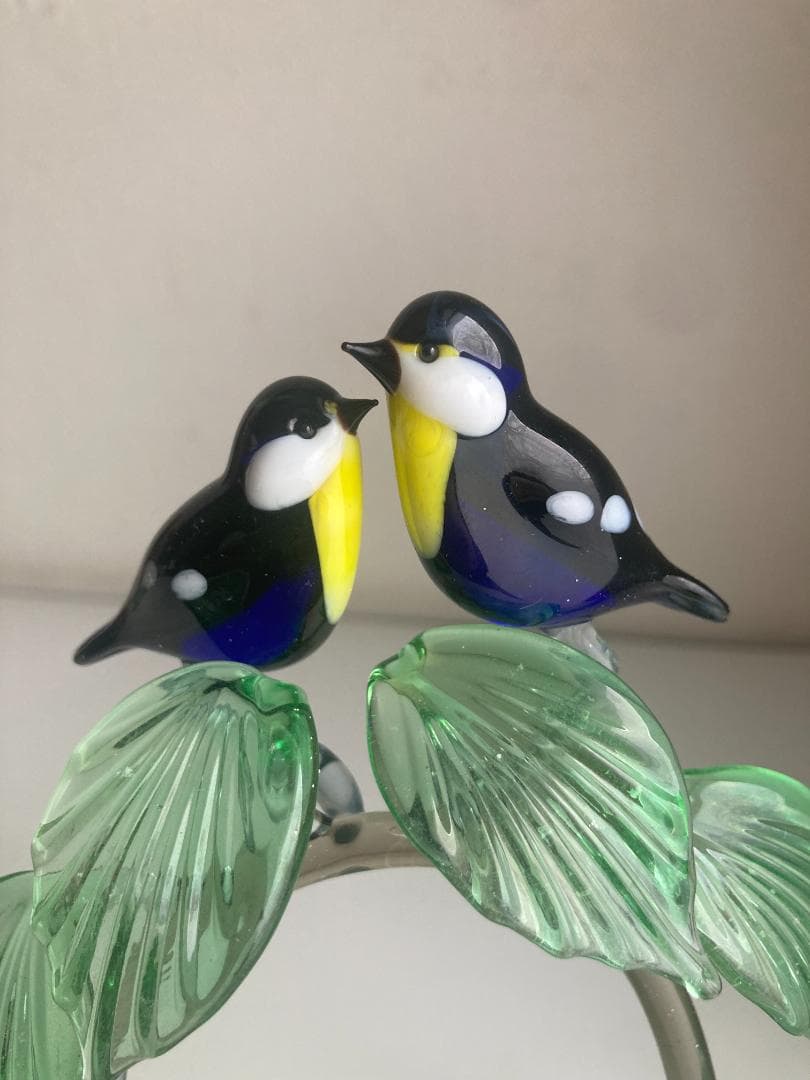 ガラス細工　鳥　鷽 うそ　bird オブジェ　2個セット