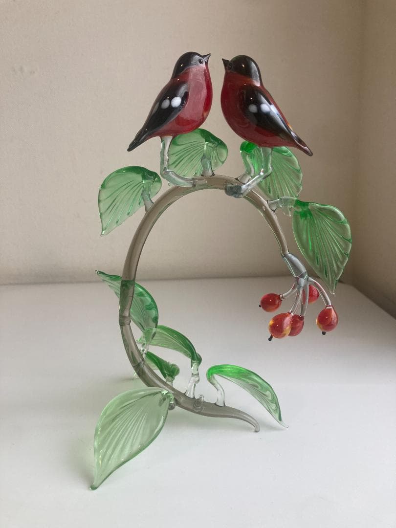 ガラス細工　鳥　鷽 うそ　bird オブジェ　2個セット