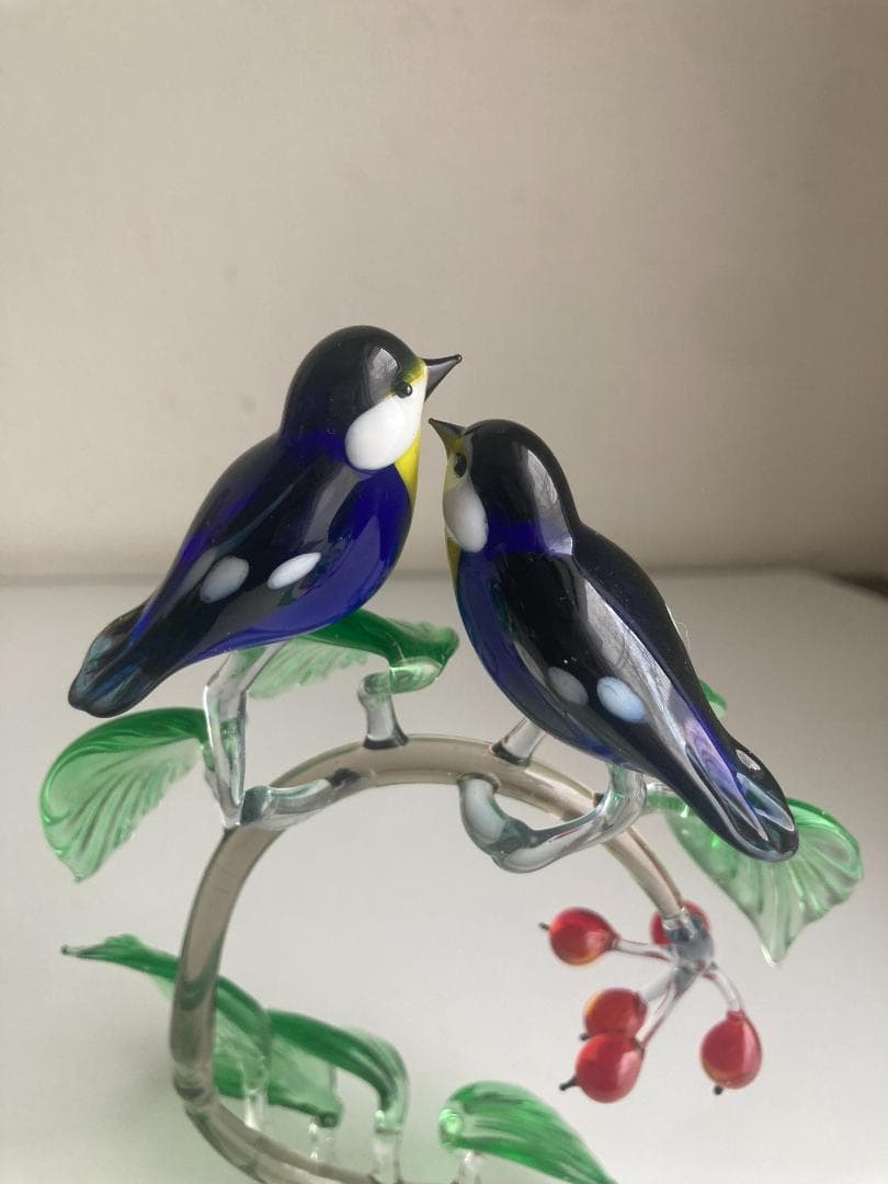 ガラス細工　鳥　鷽 うそ　bird オブジェ　2個セット