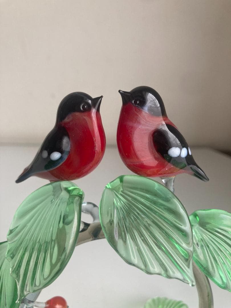 ガラス細工　鳥　鷽 うそ　bird オブジェ　2個セット