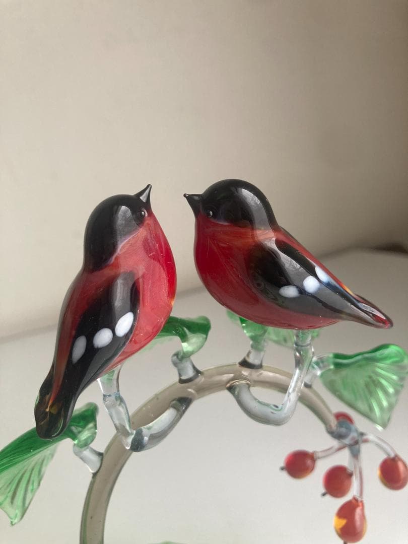 ガラス細工　鳥　鷽 うそ　bird オブジェ　2個セット