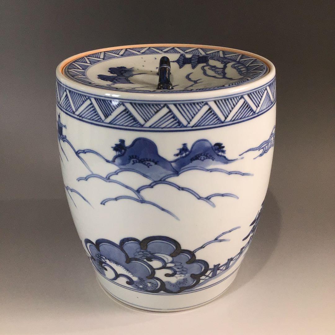 Ｐ６２５　水指　『膳所焼』『淡海ぜぜ　陽炎園造』『染付雲堂文』　共箱　茶道具