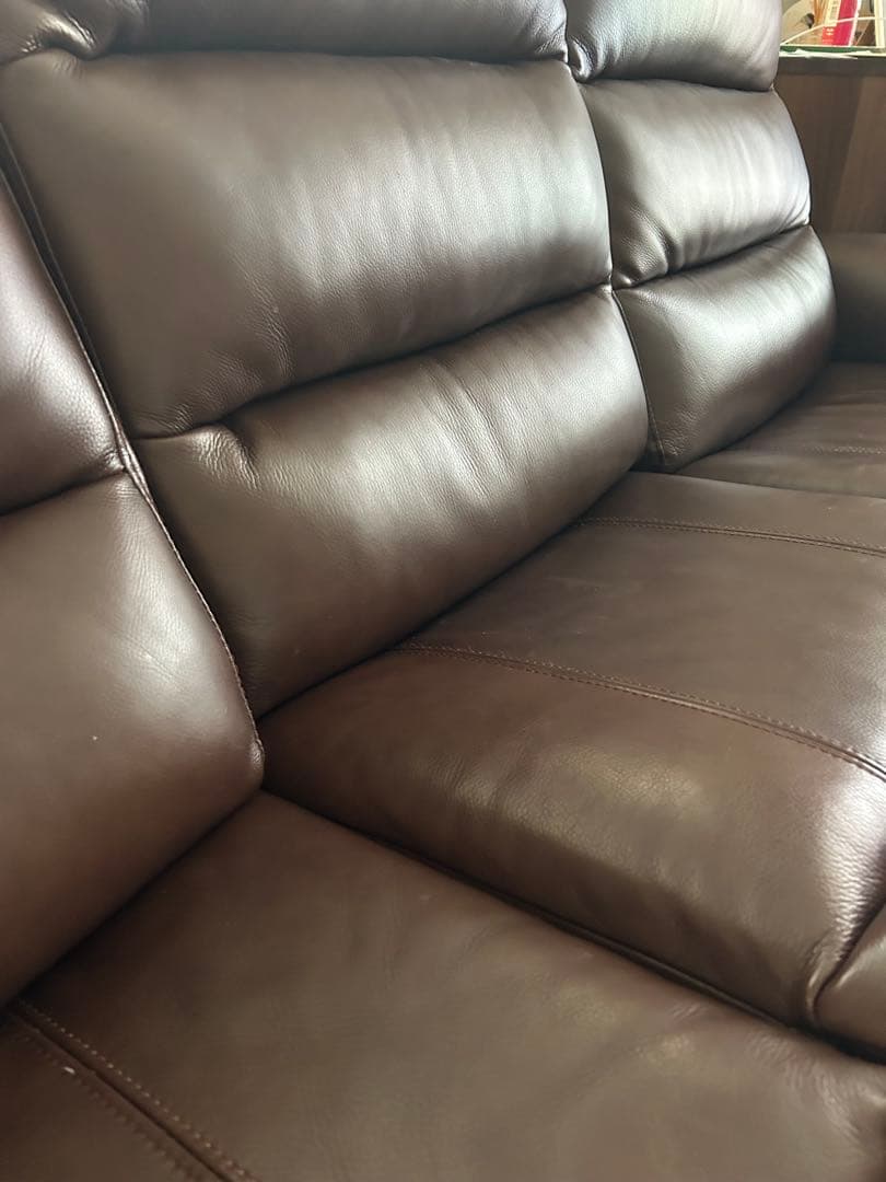 ニトリ　電動リクライニングソファ　Nビリーバ　ダークブラウン　厚革　厚皮